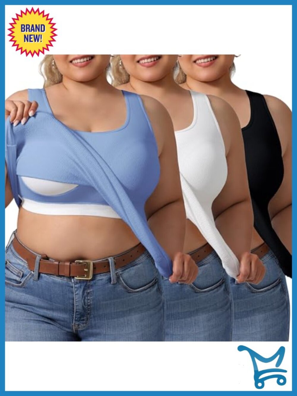 3-Pack Plus Size U-Back Tank Tops Built-in Bra Seamless Stretch Gym Yoga
